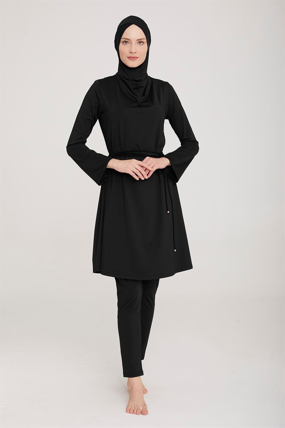 Likralı Tam Kapalı Tesettür Mayo Alyson 8031 Siyah Remsa Mayo