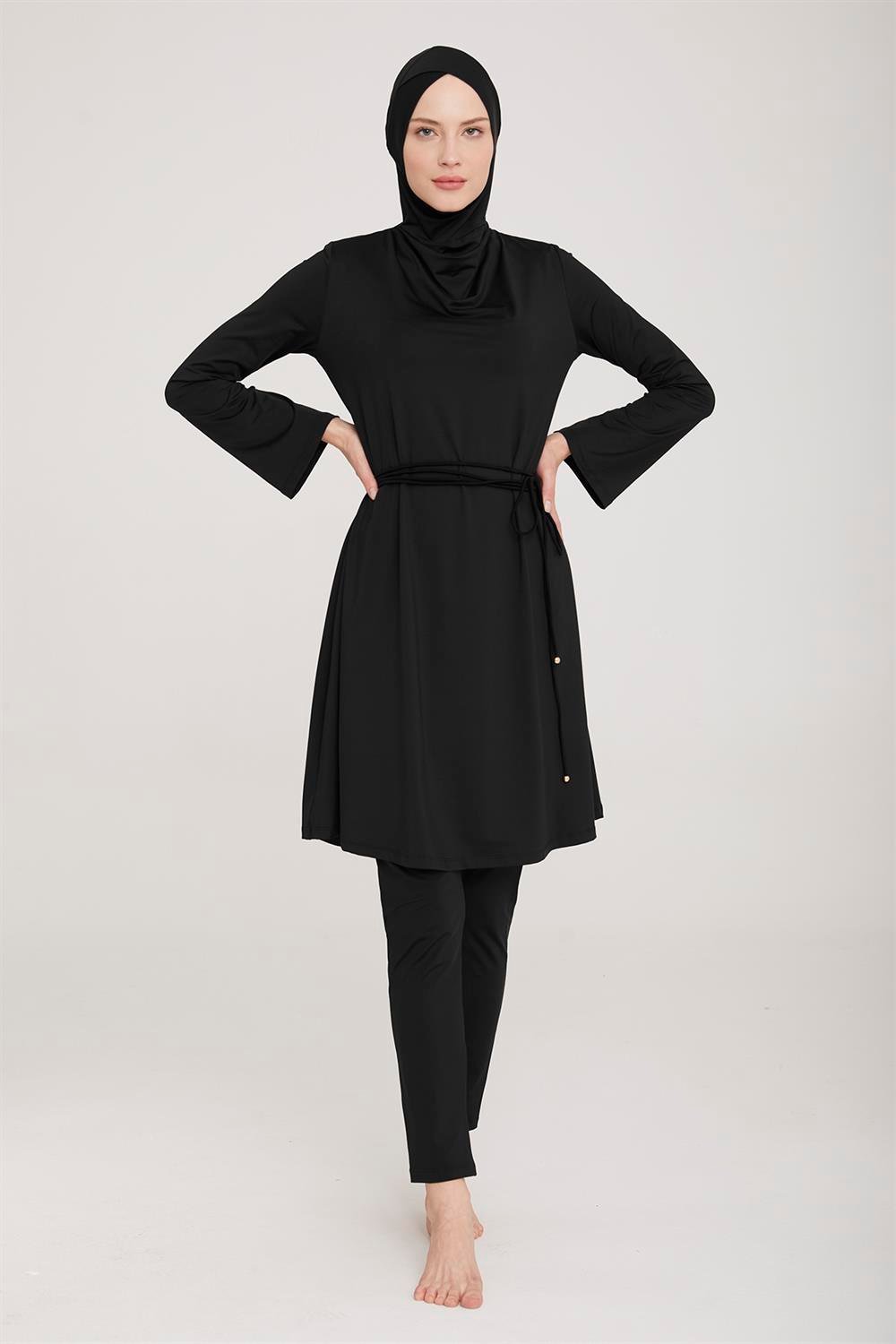 Likralı Tam Kapalı Tesettür Mayo Alyson 8031 Siyah Remsa Mayo