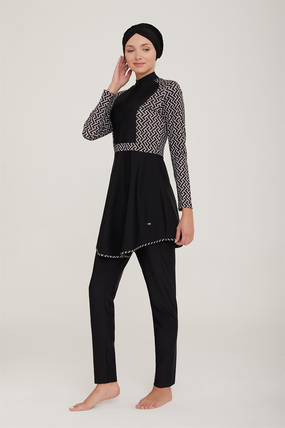 Likralı Tam Kapalı Tesettür Mayo Andromeda 2 4427 Siyah Remsa Mayo