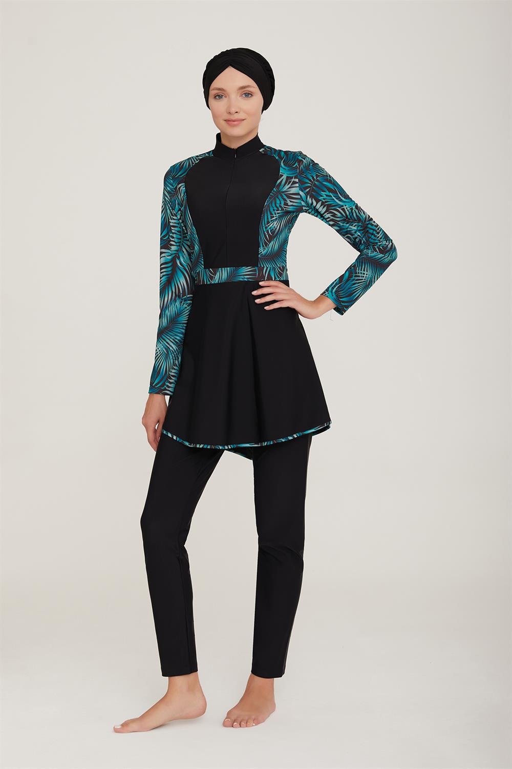 Likralı Tam Kapalı Tesettür Mayo Andromeda 1 4428 Siyah Remsa Mayo