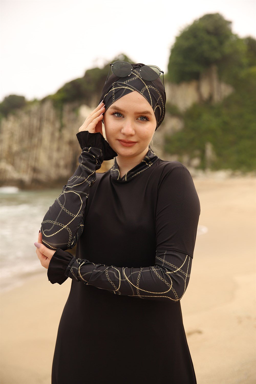 Likralı Tam Kapalı Tesettür Mayo Ayşegül Zincir