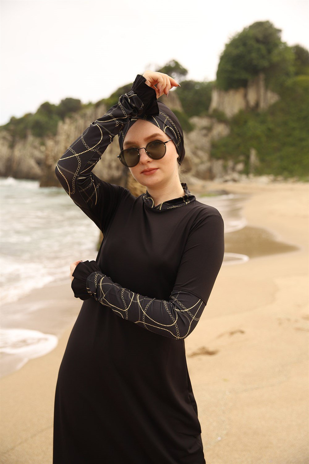 Likralı Tam Kapalı Tesettür Mayo Ayşegül Zincir