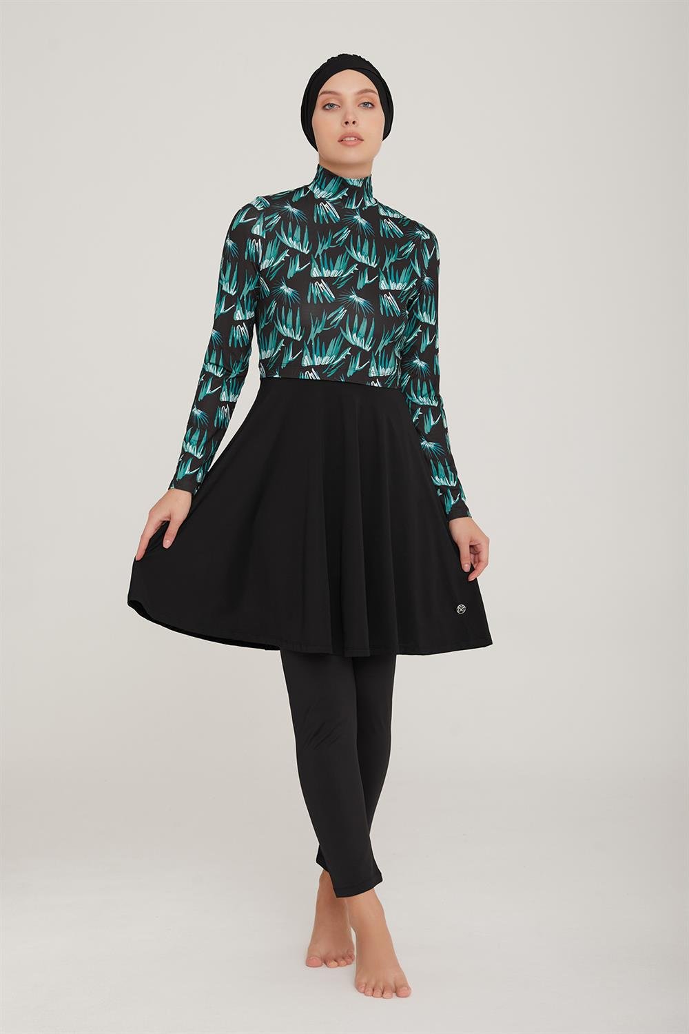 Likralı Tam Kapalı Tesettür Mayo Balkır 1 8015 Siyah Remsa Mayo