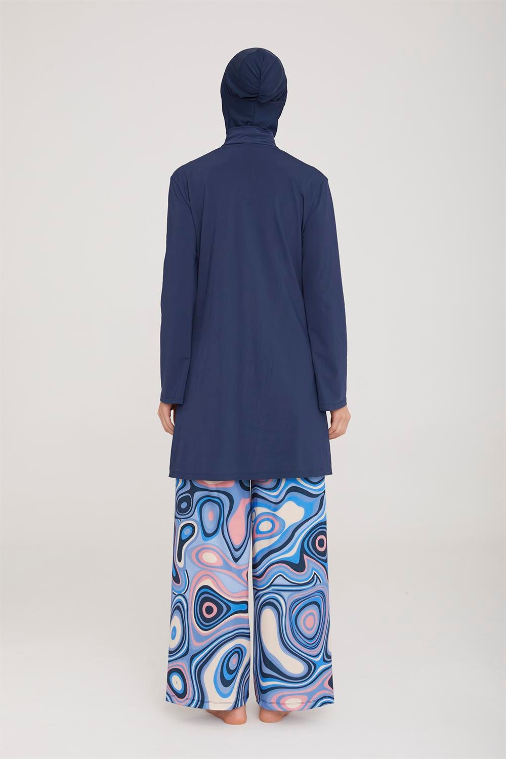 Likralı Tam Kapalı Tesettür Mayo Bol Paça Ruth 2 4417 Koyu Lacivert Remsa Mayo