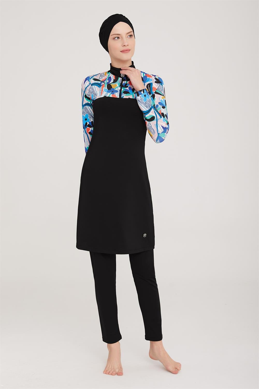 Likralı Tam Kapalı Tesettür Mayo Carter 8024 Siyah Remsa Mayo