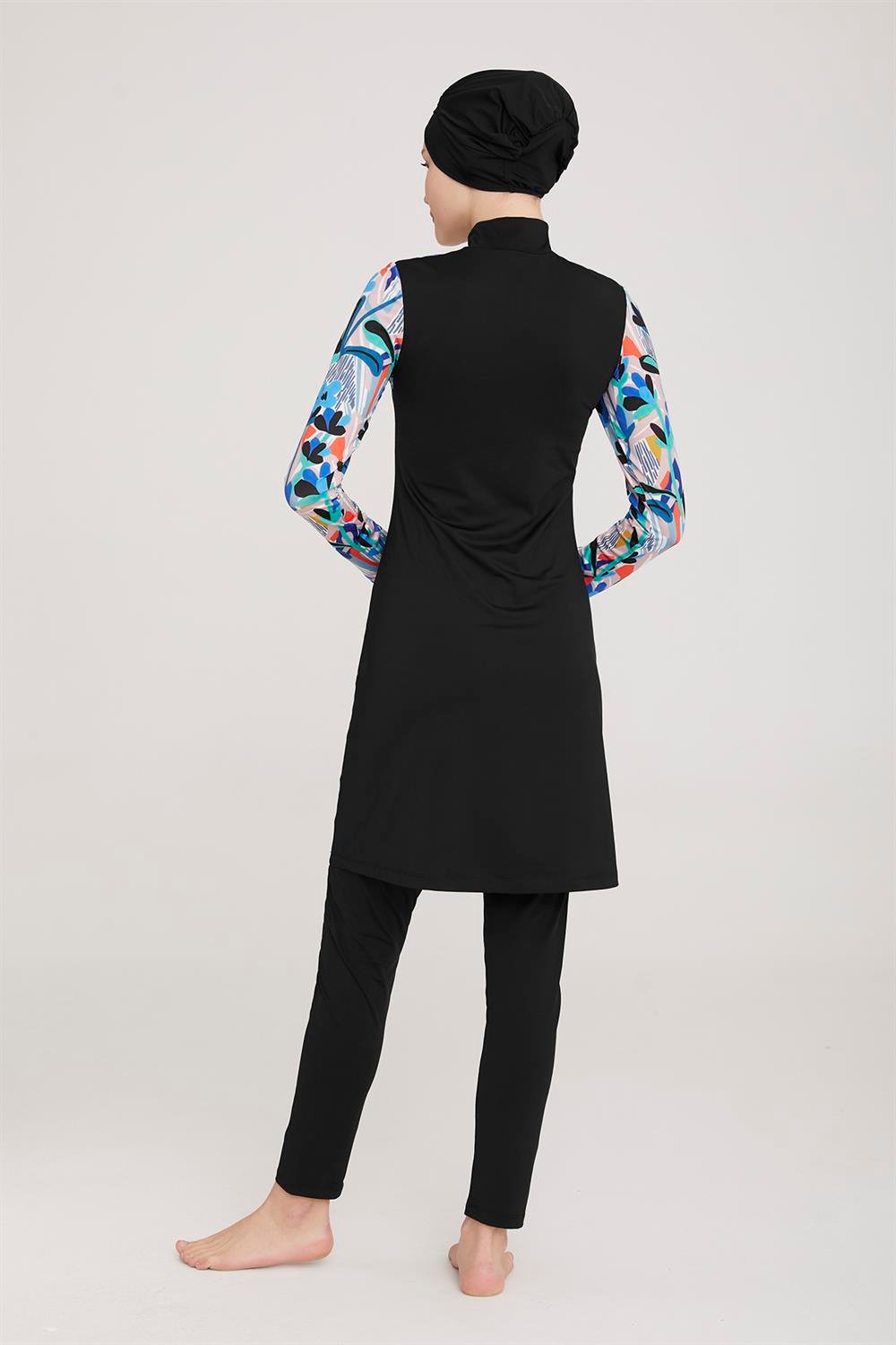 Likralı Tam Kapalı Tesettür Mayo Carter 8024 Siyah Remsa Mayo