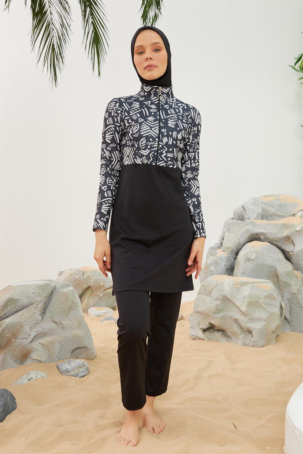 Likralı Tam Kapalı Tesettür Mayo Deniz Mayosu T2123-13