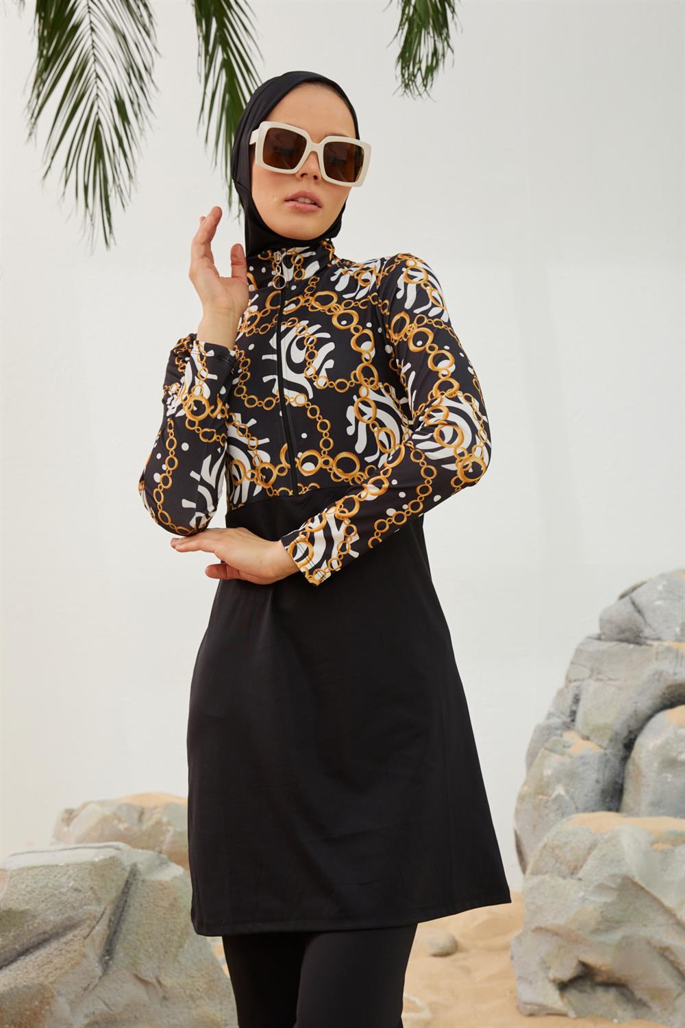 Likralı Tam Kapalı Tesettür Mayo Deniz Mayosu T2123-24