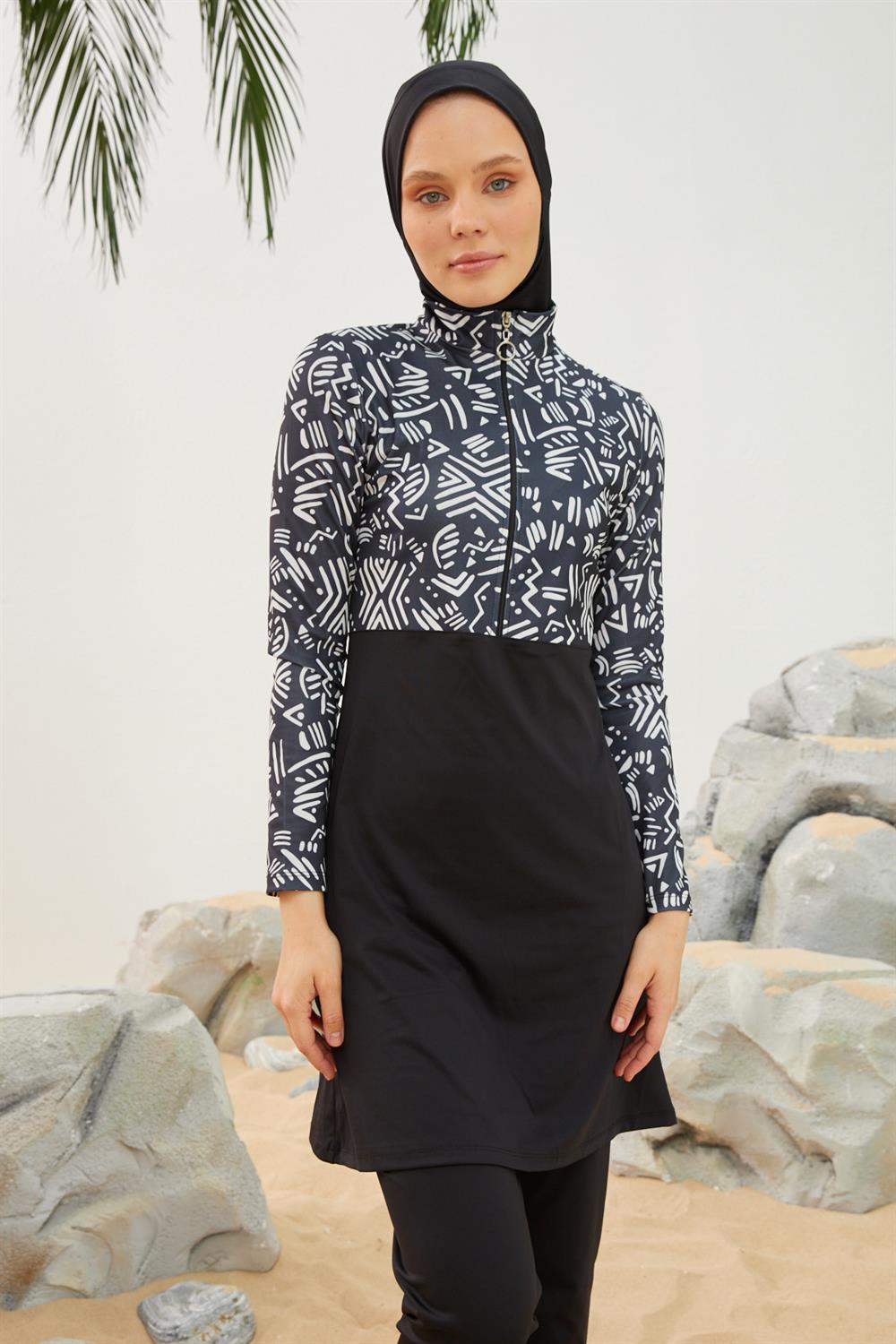 Likralı Tam Kapalı Tesettür Mayo Deniz Mayosu T2123-13