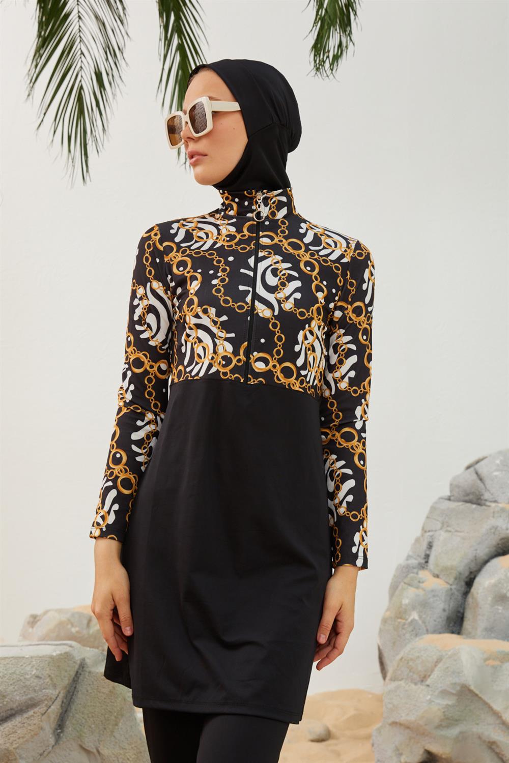 Likralı Tam Kapalı Tesettür Mayo Deniz Mayosu T2123-24