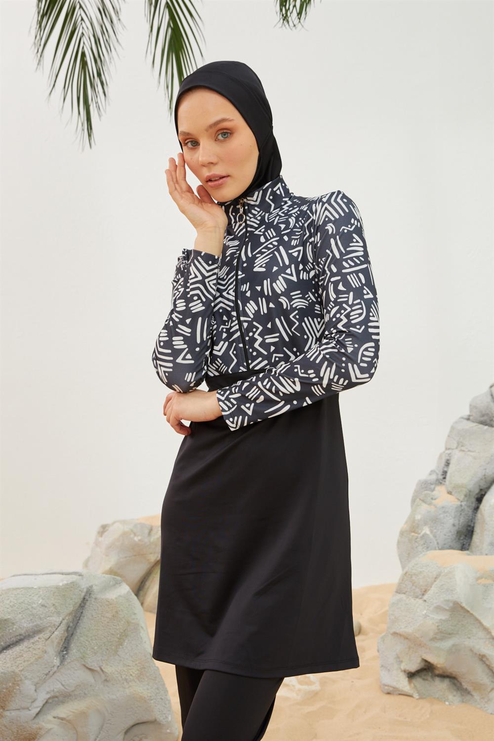 Likralı Tam Kapalı Tesettür Mayo Deniz Mayosu T2123-13