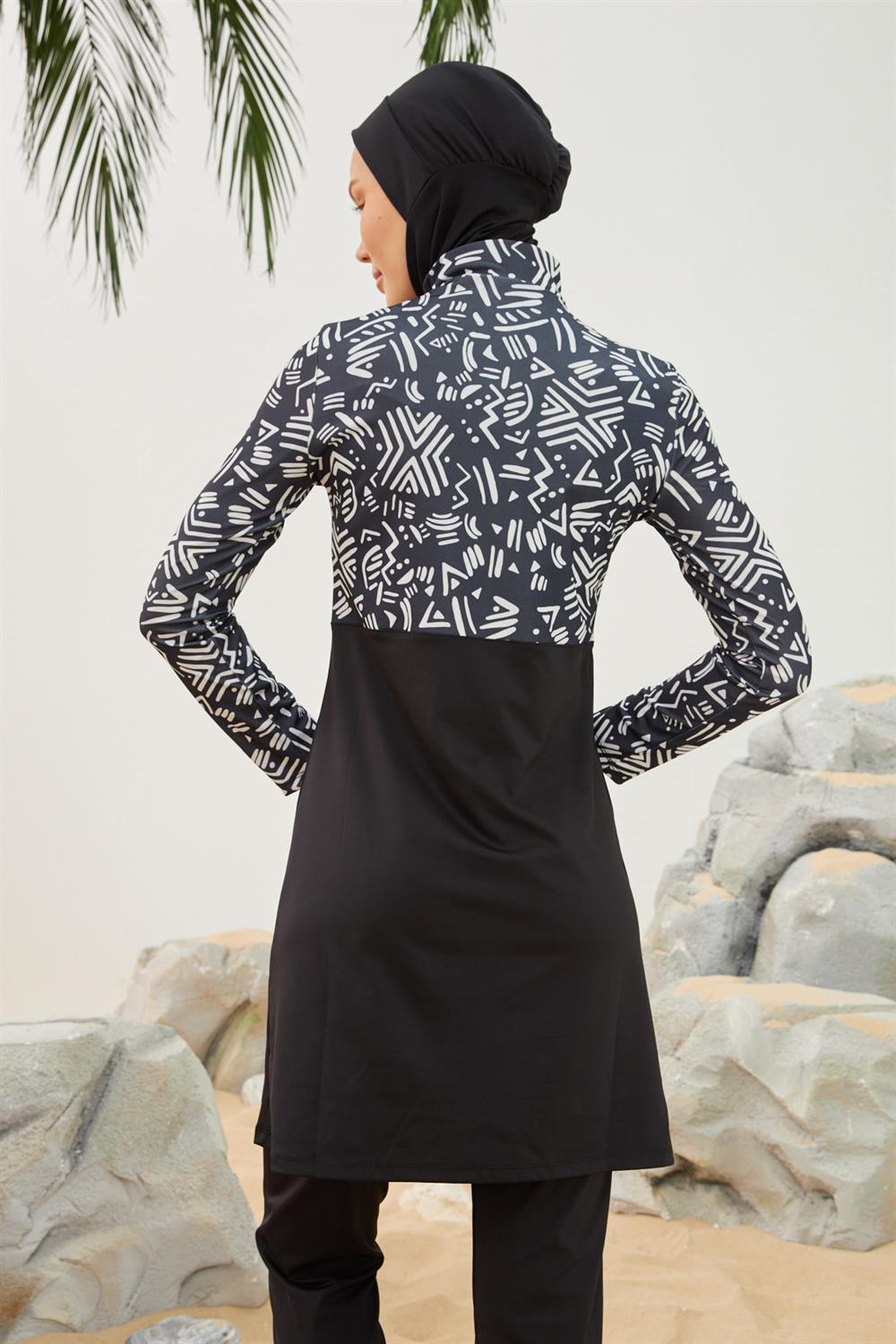 Likralı Tam Kapalı Tesettür Mayo Deniz Mayosu T2123-13