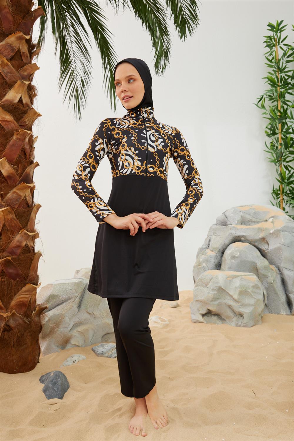 Likralı Tam Kapalı Tesettür Mayo Deniz Mayosu T2123-24