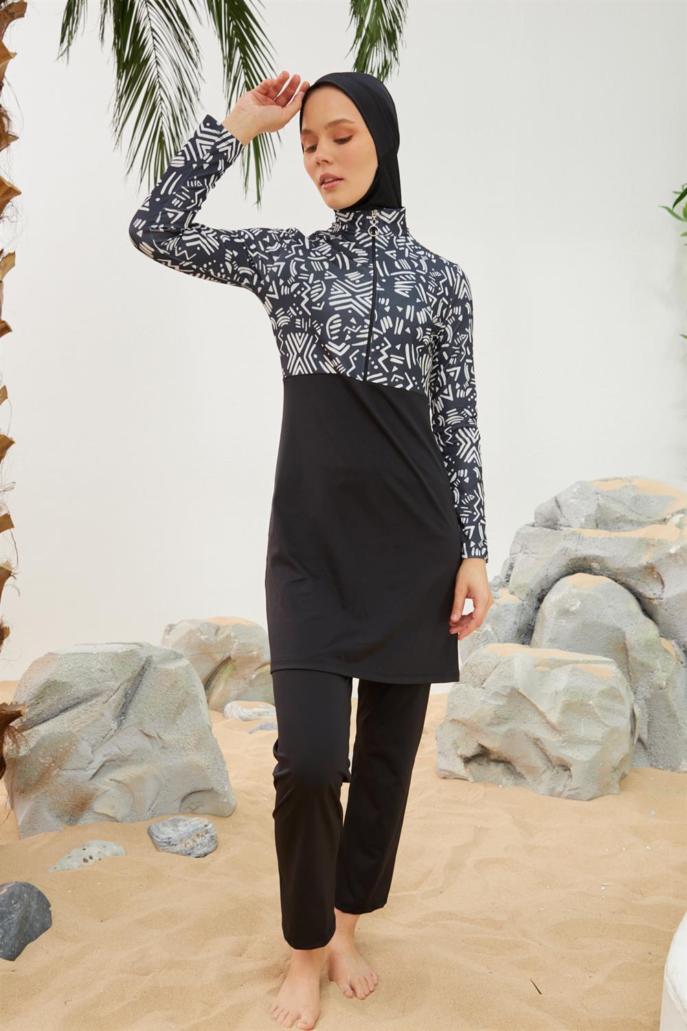 Likralı Tam Kapalı Tesettür Mayo Deniz Mayosu T2123-13