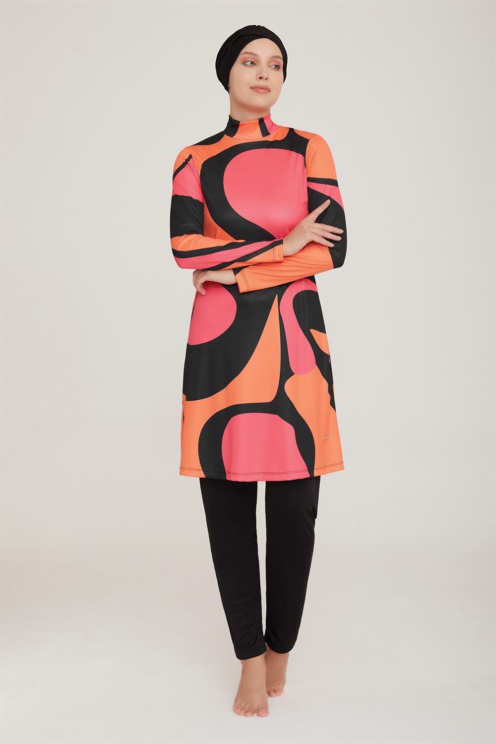 Likralı Tam Kapalı Tesettür Mayo Derek 9006 Siyah Remsa Mayo