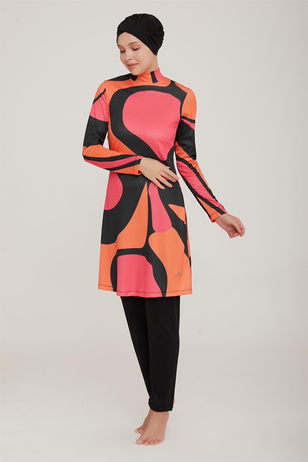 Likralı Tam Kapalı Tesettür Mayo Derek 9006 Siyah Remsa Mayo