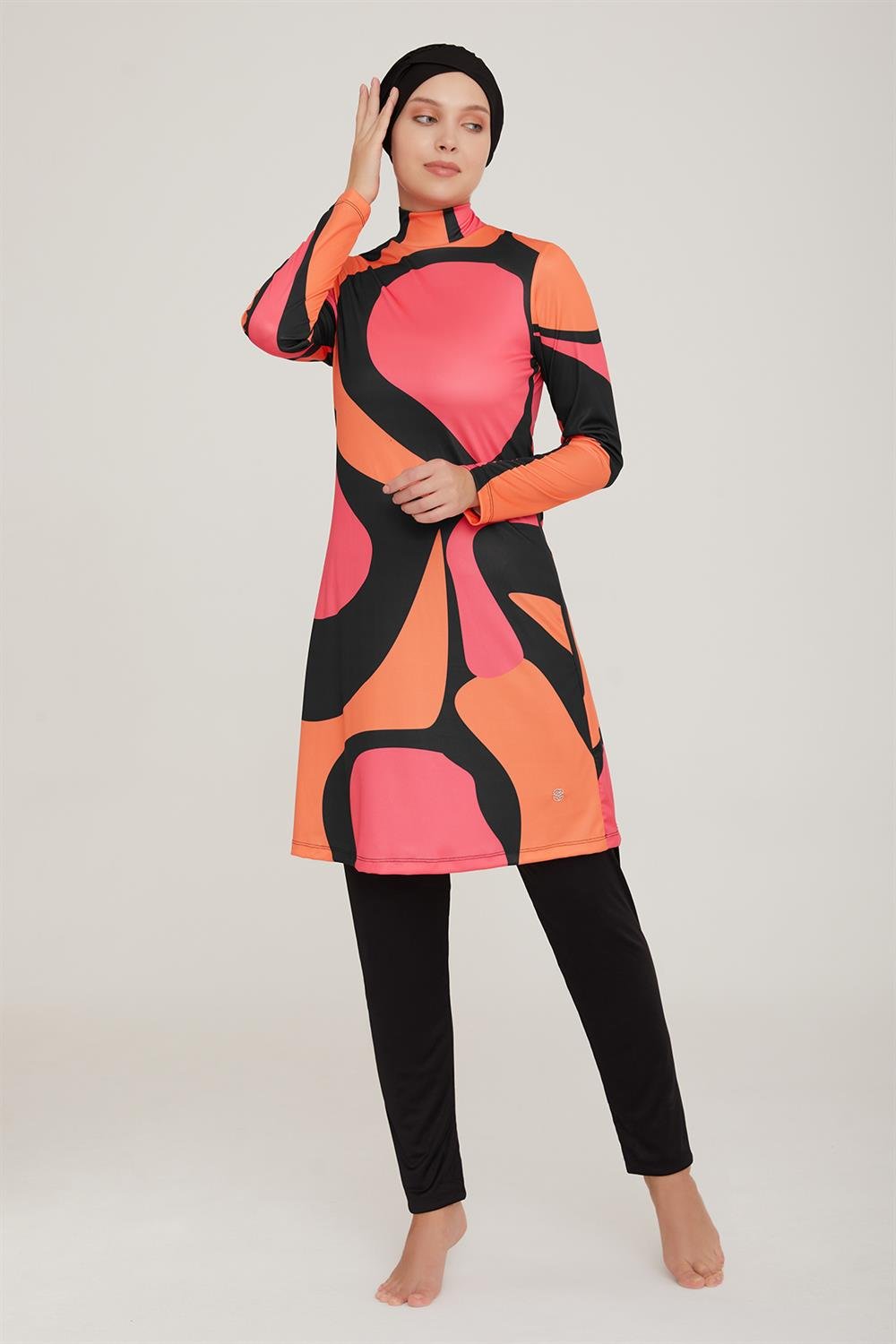 Likralı Tam Kapalı Tesettür Mayo Derek 9006 Siyah Remsa Mayo