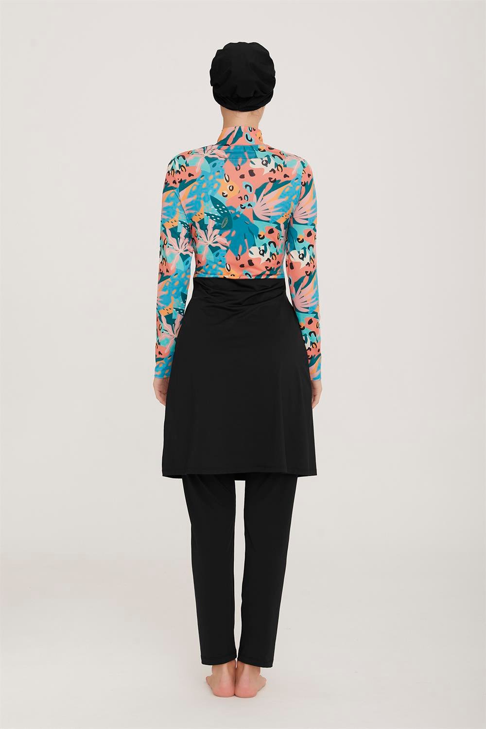 Likralı Tam Kapalı Tesettür Mayo Ebru 8023 Siyah Remsa Mayo