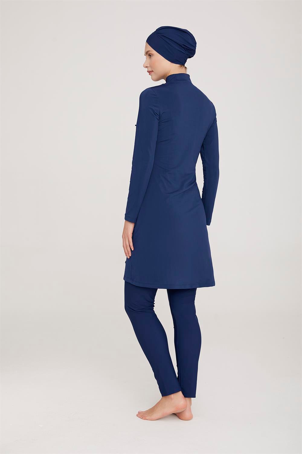 Likralı Tam Kapalı Tesettür Mayo Eleny 4444 Koyu Lacivert Remsa Mayo