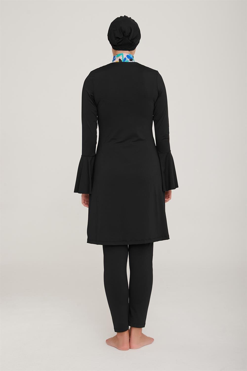 Likralı Tam Kapalı Tesettür Mayo Evan 8030 Siyah Remsa Mayo