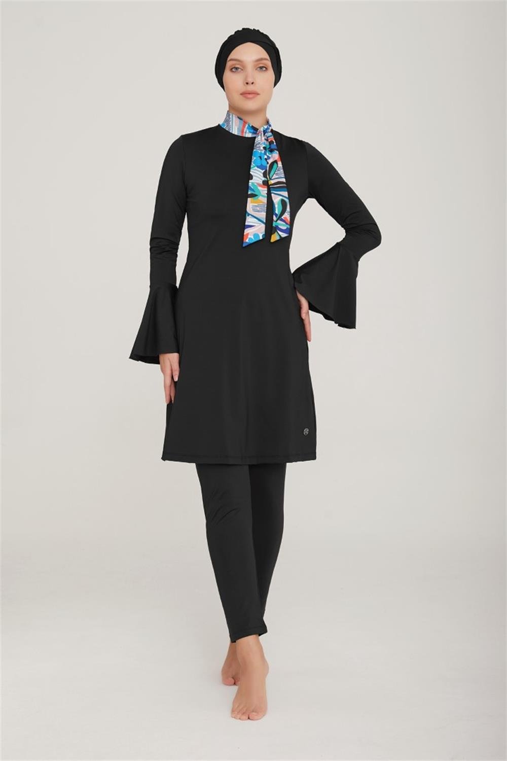 Likralı Tam Kapalı Tesettür Mayo Evan 8030 Siyah Remsa Mayo