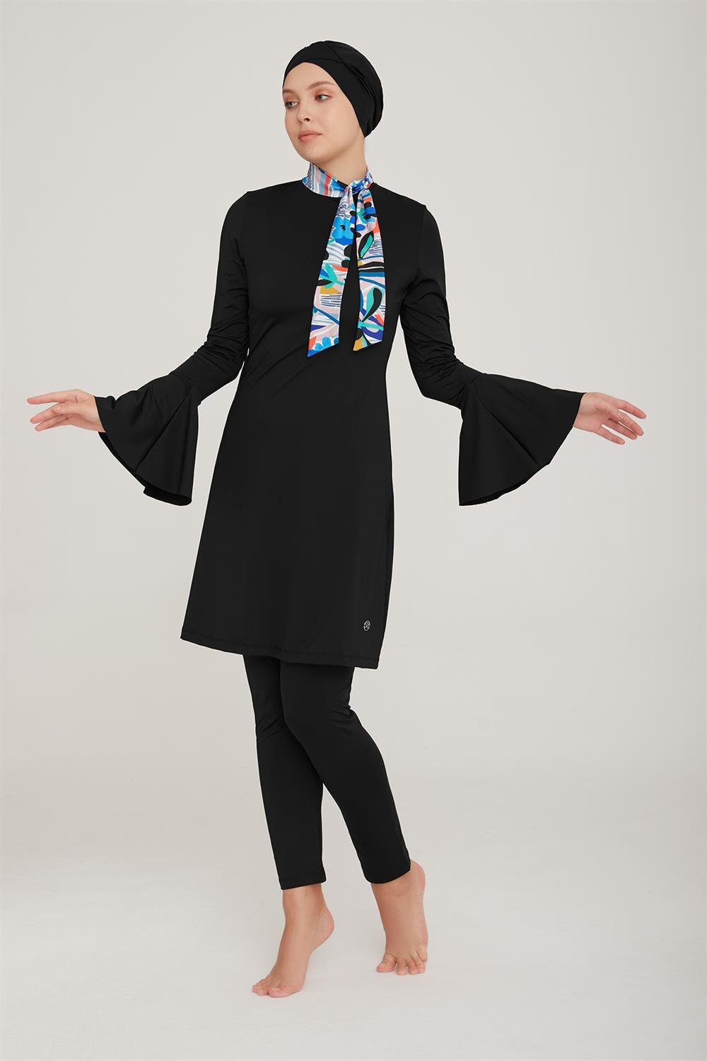 Likralı Tam Kapalı Tesettür Mayo Evan 8030 Siyah Remsa Mayo
