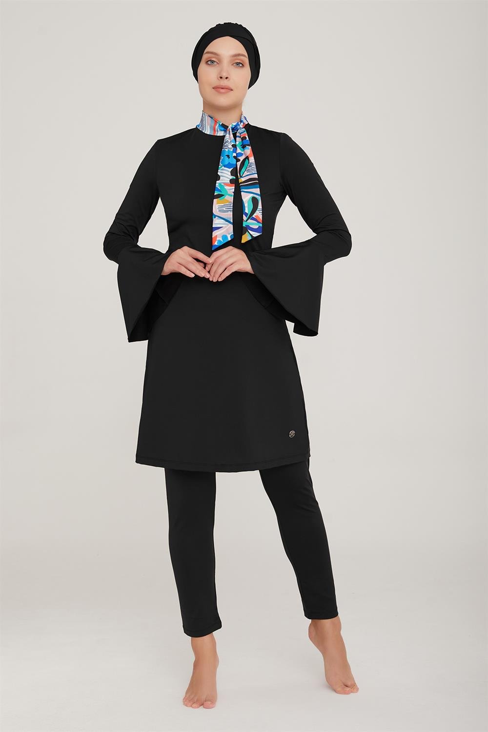 Likralı Tam Kapalı Tesettür Mayo Evan 8030 Siyah Remsa Mayo