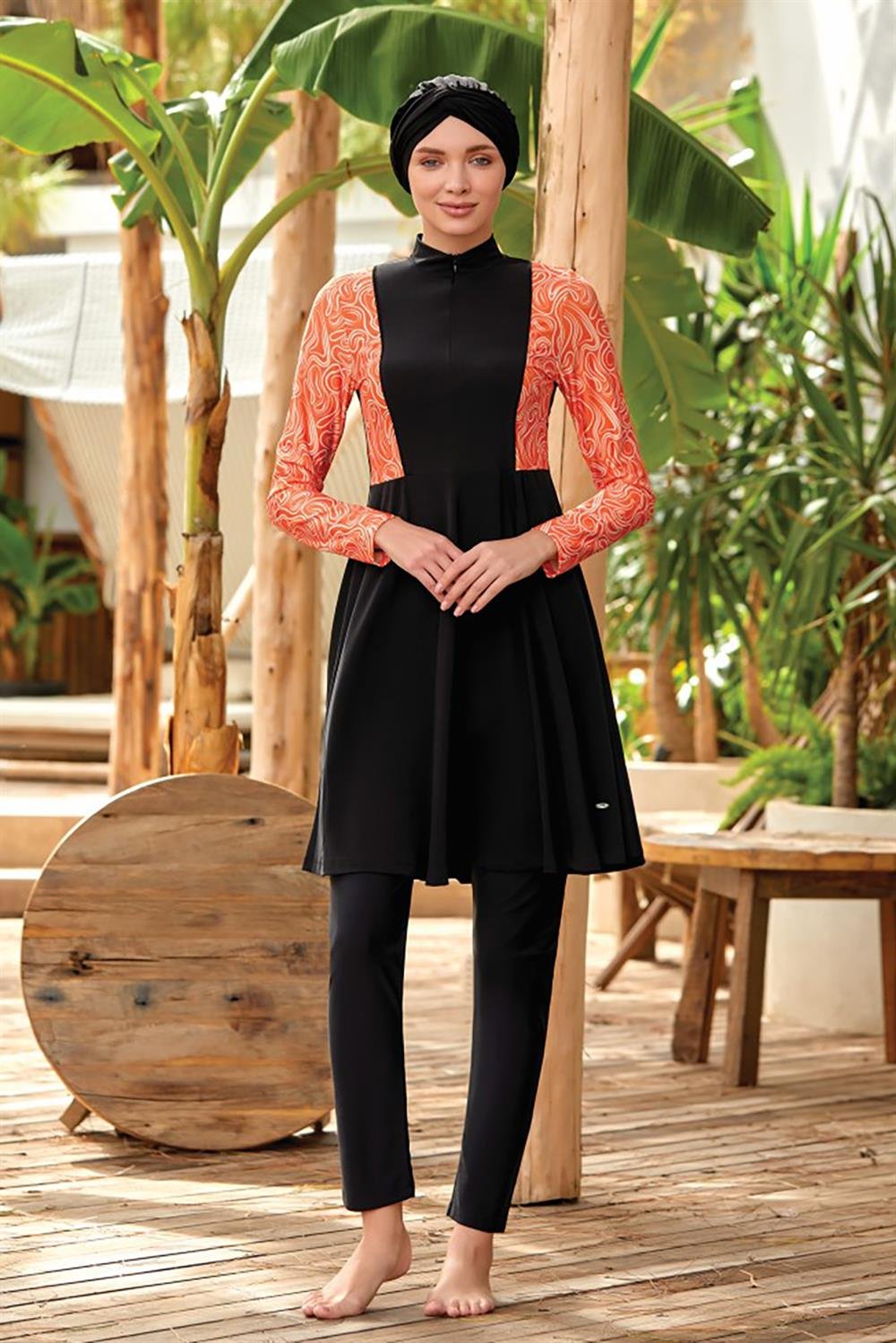 Likralı Tam Kapalı Tesettür Mayo Farah 4426 Siyah Remsa Mayo