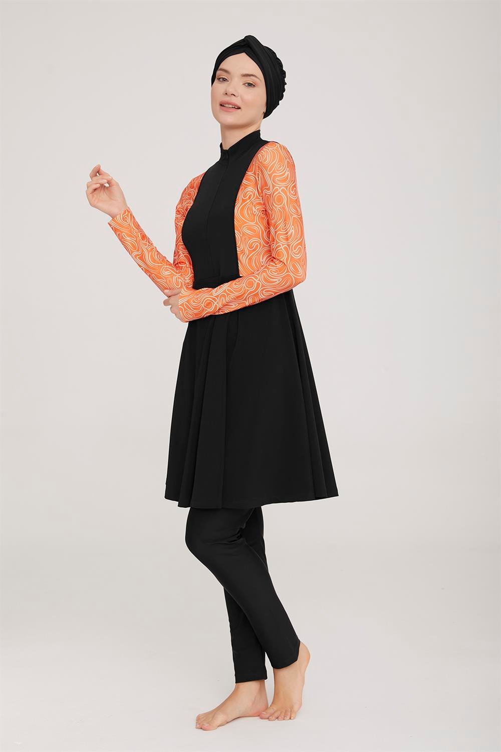 Likralı Tam Kapalı Tesettür Mayo Farah 4426 Siyah Remsa Mayo