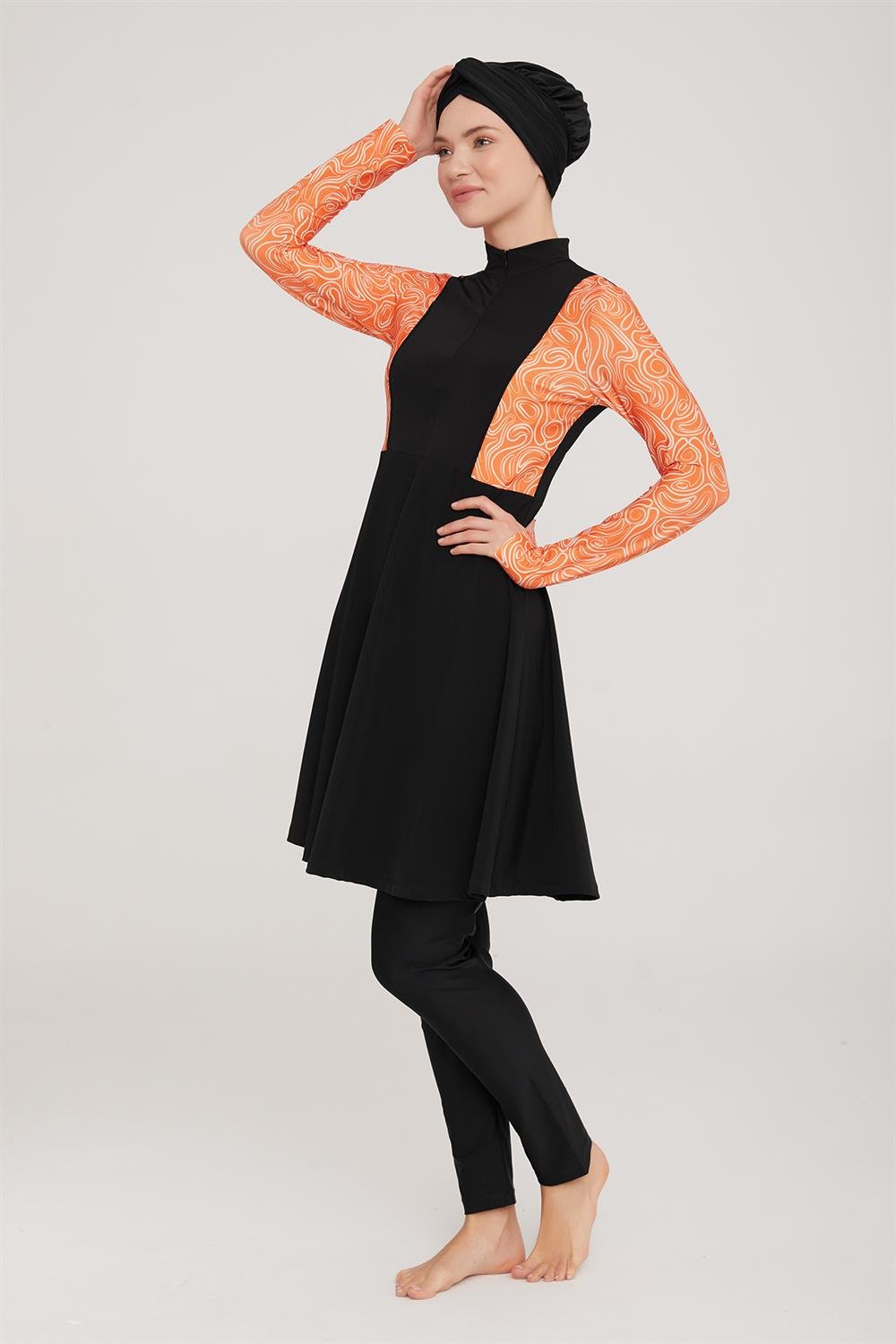 Likralı Tam Kapalı Tesettür Mayo Farah 4426 Siyah Remsa Mayo