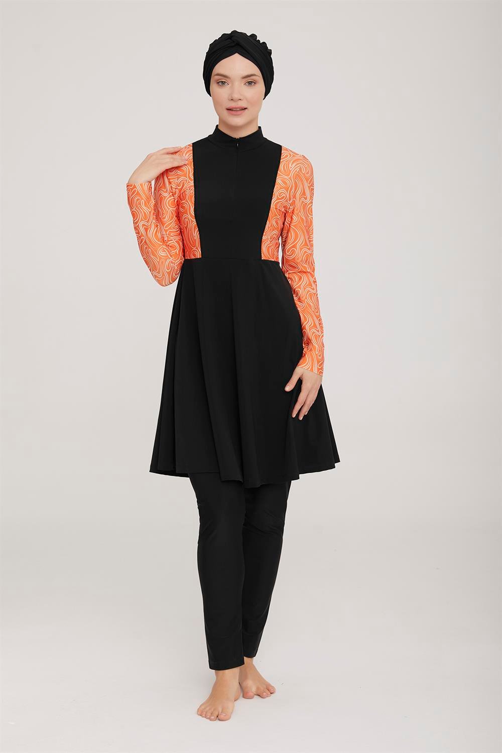 Likralı Tam Kapalı Tesettür Mayo Farah 4426 Siyah Remsa Mayo