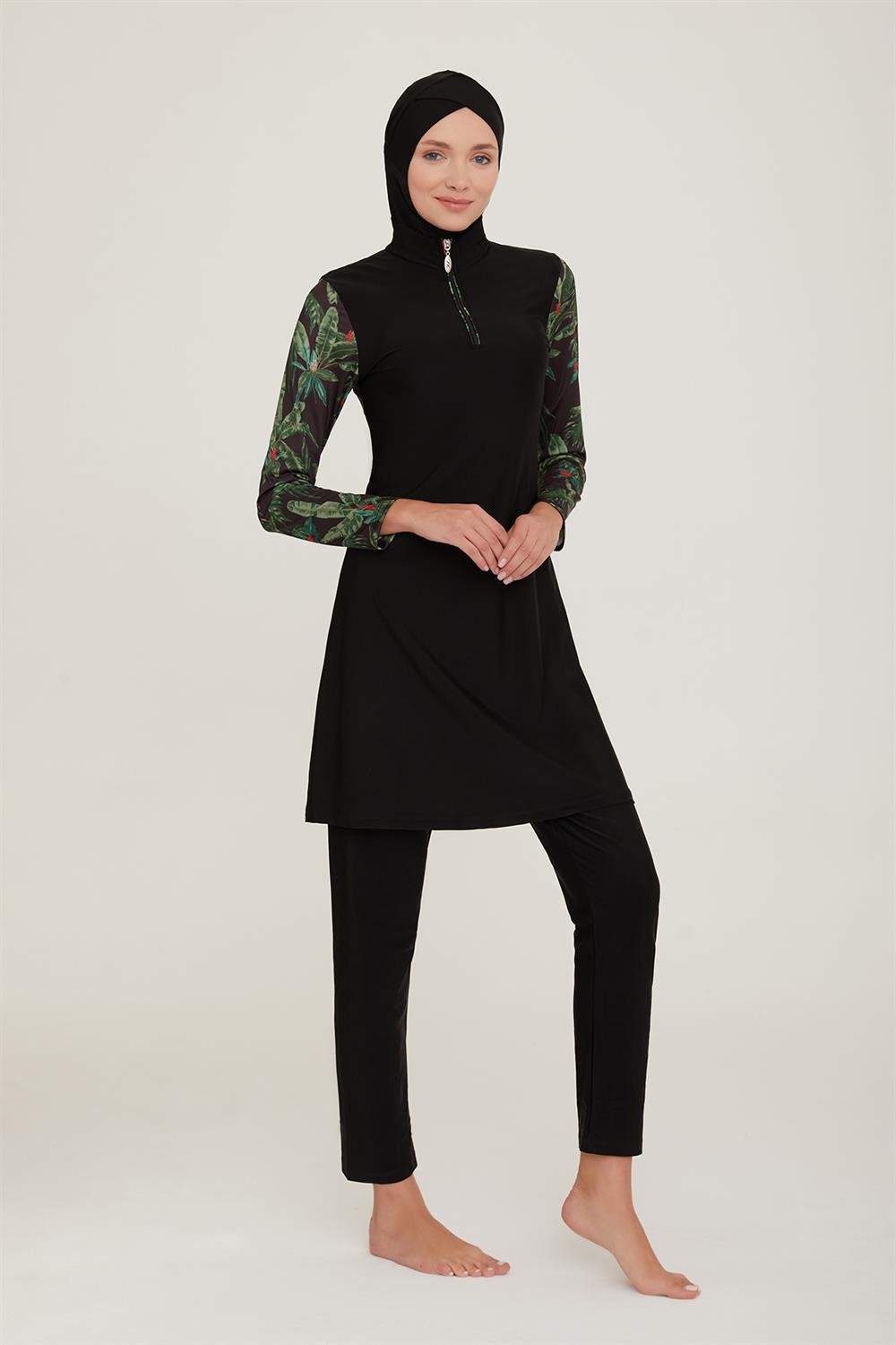 Likralı Tam Kapalı Tesettür Mayo Harry 4425 Siyah Remsa Mayo