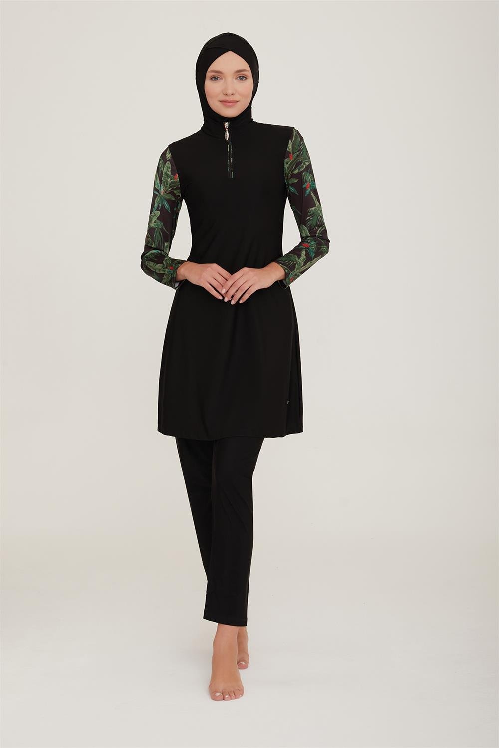 Likralı Tam Kapalı Tesettür Mayo Harry 4425 Siyah Remsa Mayo