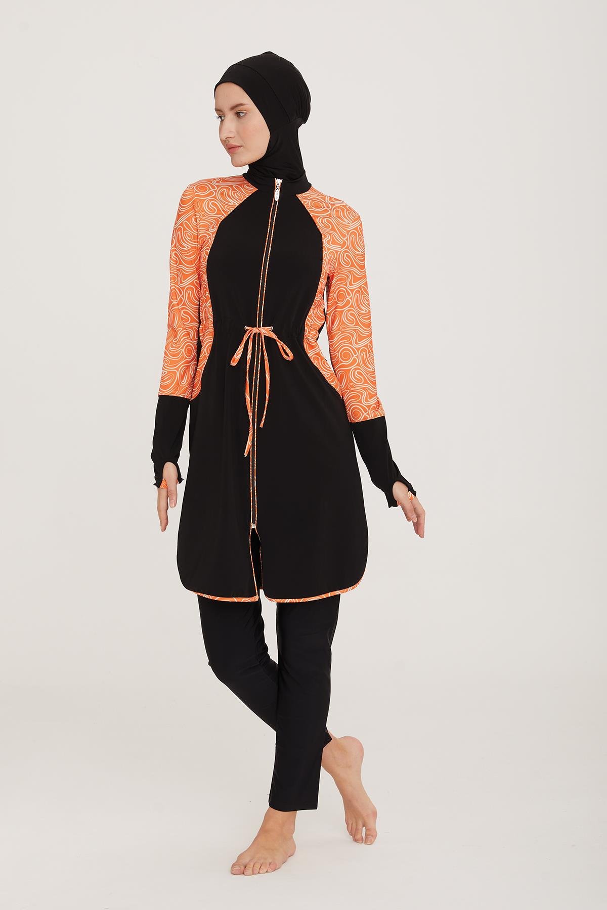 Likralı Tam Kapalı Tesettür Mayo ıNESA 1 4430 Siyah Remsa Mayo