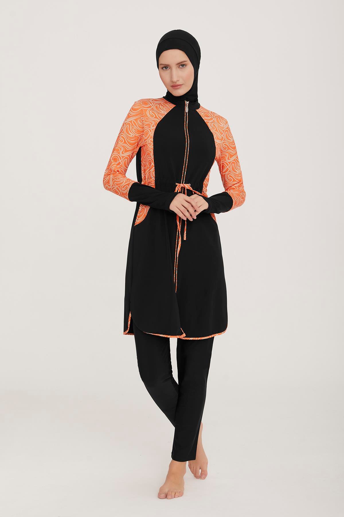 Likralı Tam Kapalı Tesettür Mayo ıNESA 1 4430 Siyah Remsa Mayo
