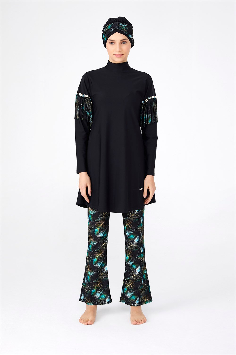 Likralı Tam Kapalı Tesettür Mayo İspanyol 4255 Siyah