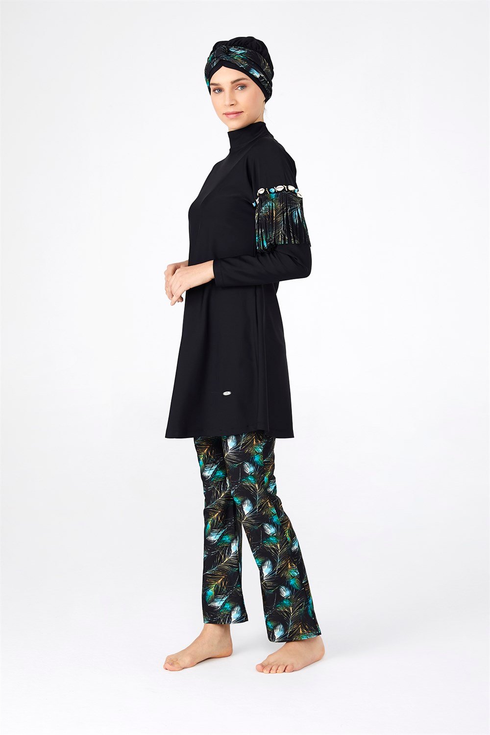 Likralı Tam Kapalı Tesettür Mayo İspanyol 4255 Siyah