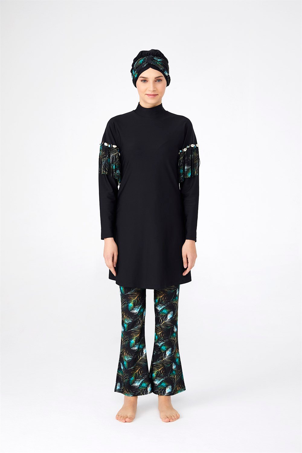 Likralı Tam Kapalı Tesettür Mayo İspanyol 4255 Siyah