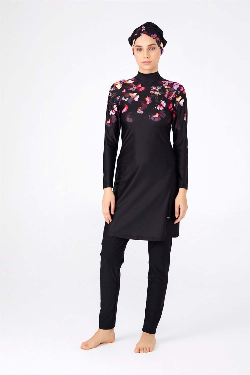 Likralı Tam Kapalı Tesettür Mayo Kelebek Etkisi 4262 Siyah