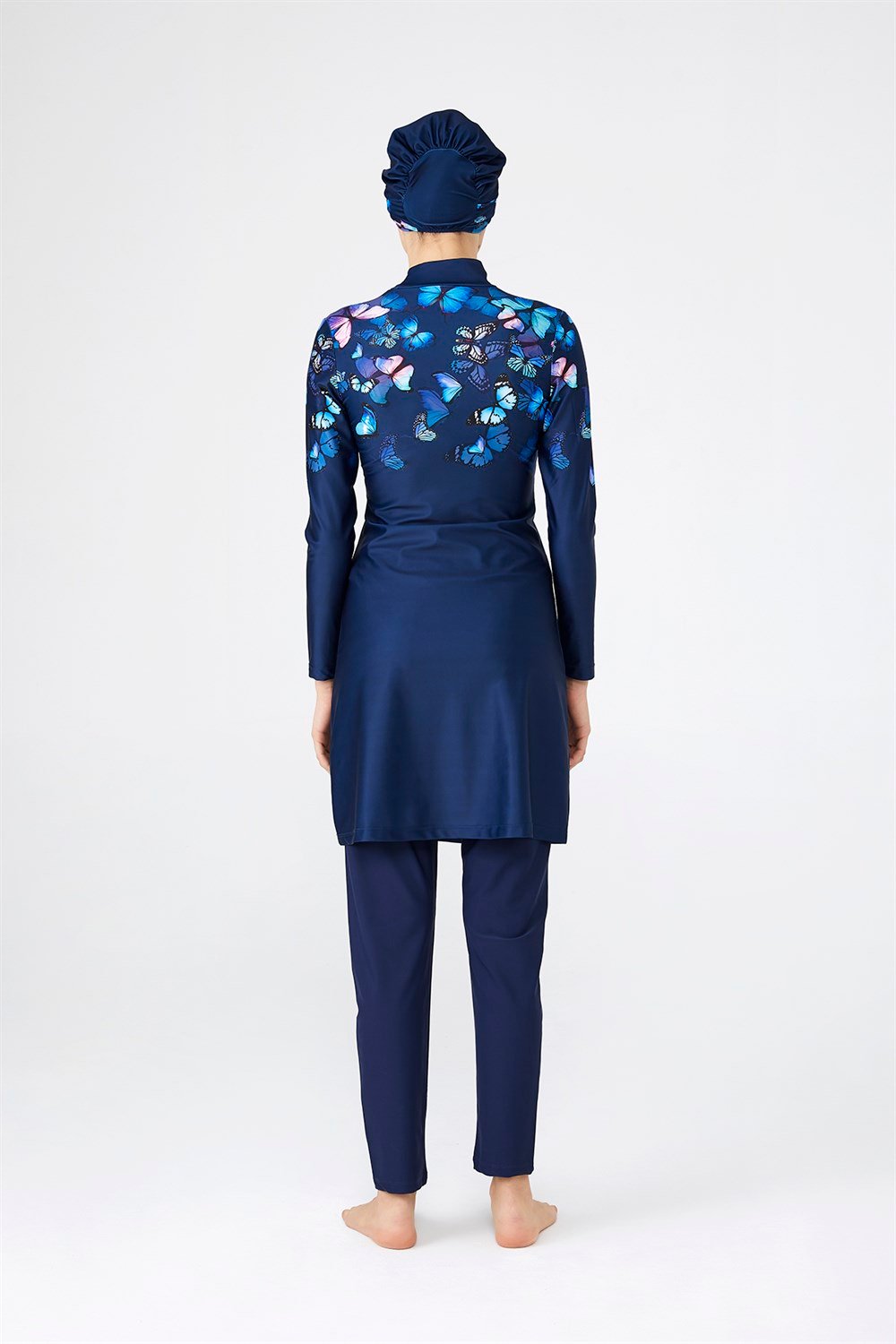 Likralı Tam Kapalı Tesettür Mayo Kelebek Etkisi 4262 Koyu Lacivert