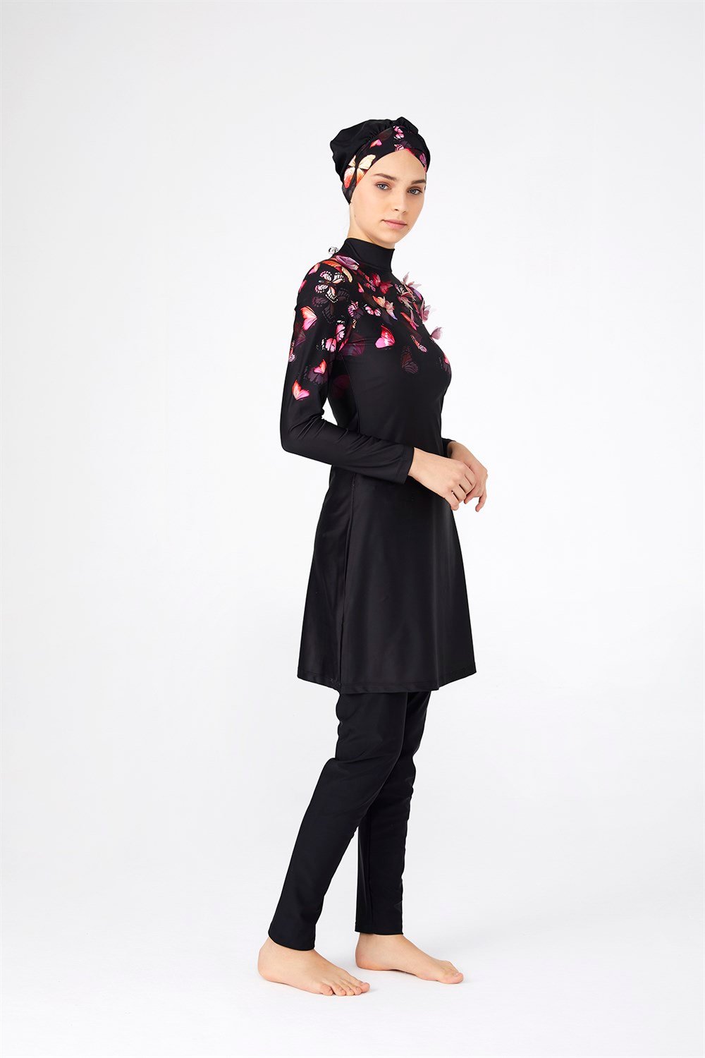 Likralı Tam Kapalı Tesettür Mayo Kelebek Etkisi 4262 Siyah