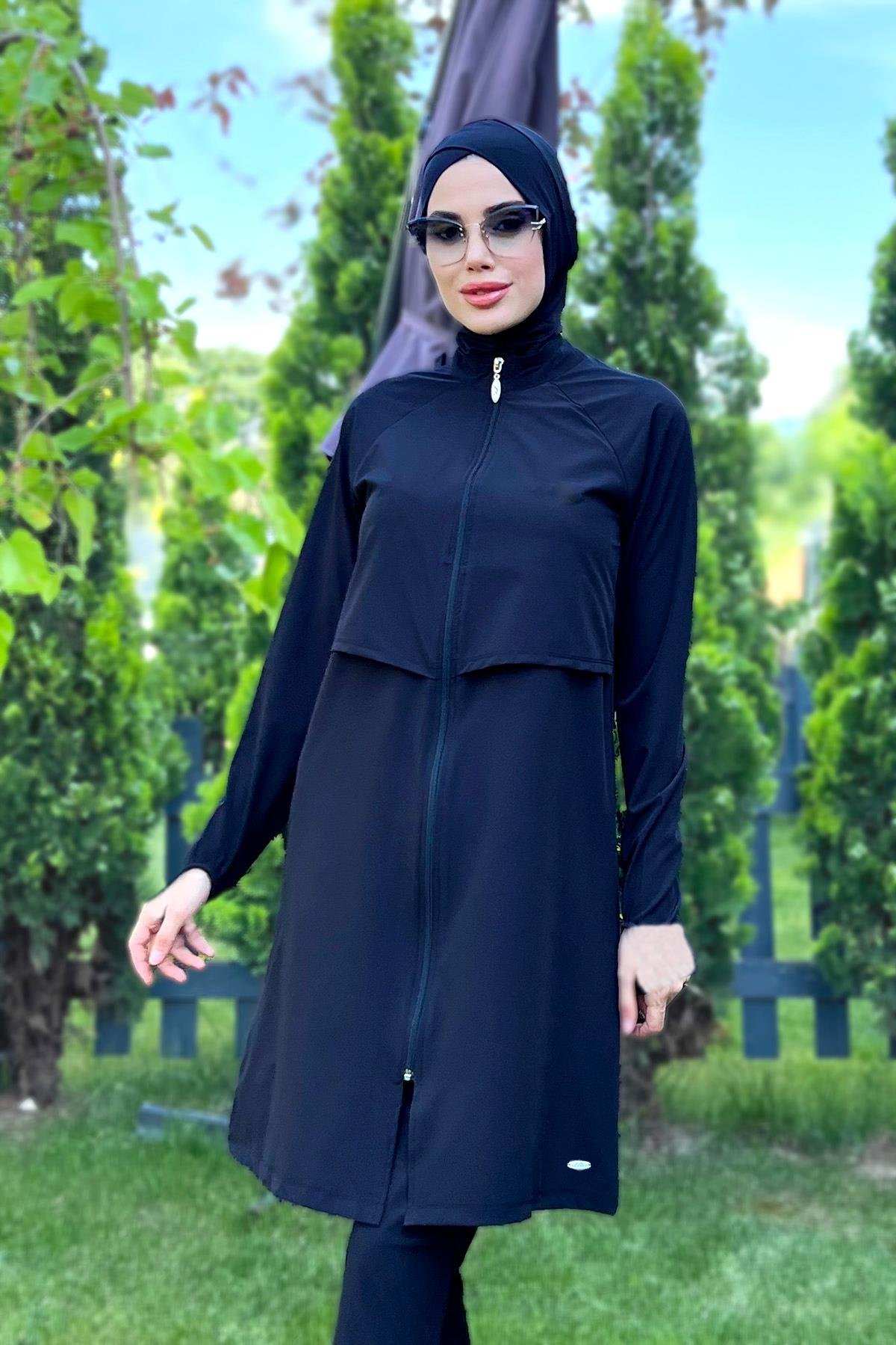 Likralı Tam Kapalı Tesettür Mayo Lorena 4371 Siyah Remsa Mayo