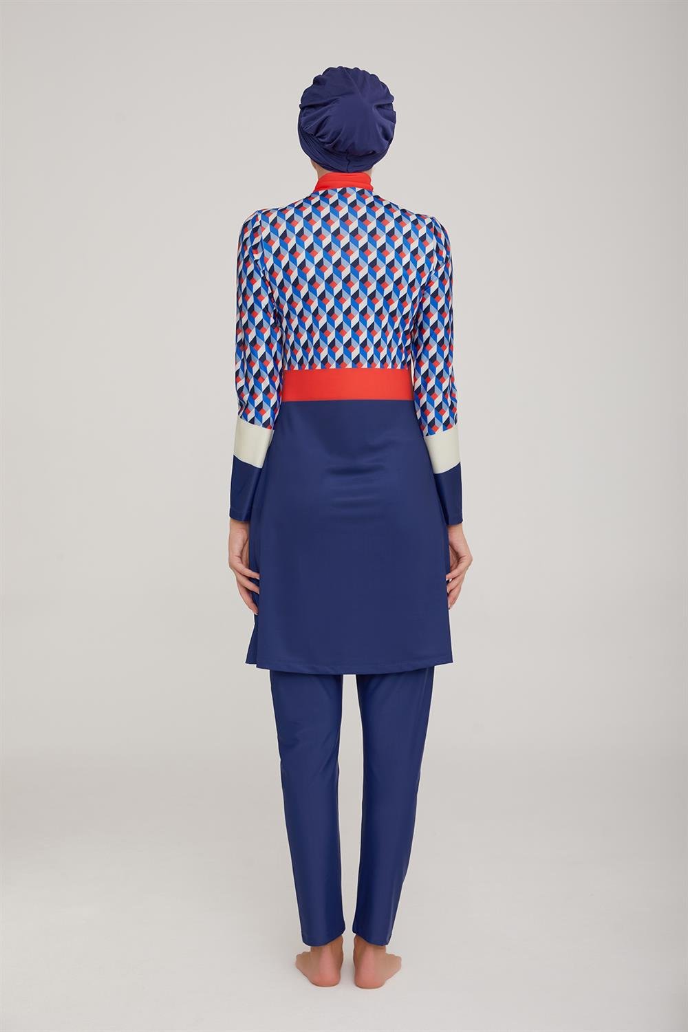 Likralı Tam Kapalı Tesettür Mayo Lulu 4409 Koyu Lacivert Remsa Mayo