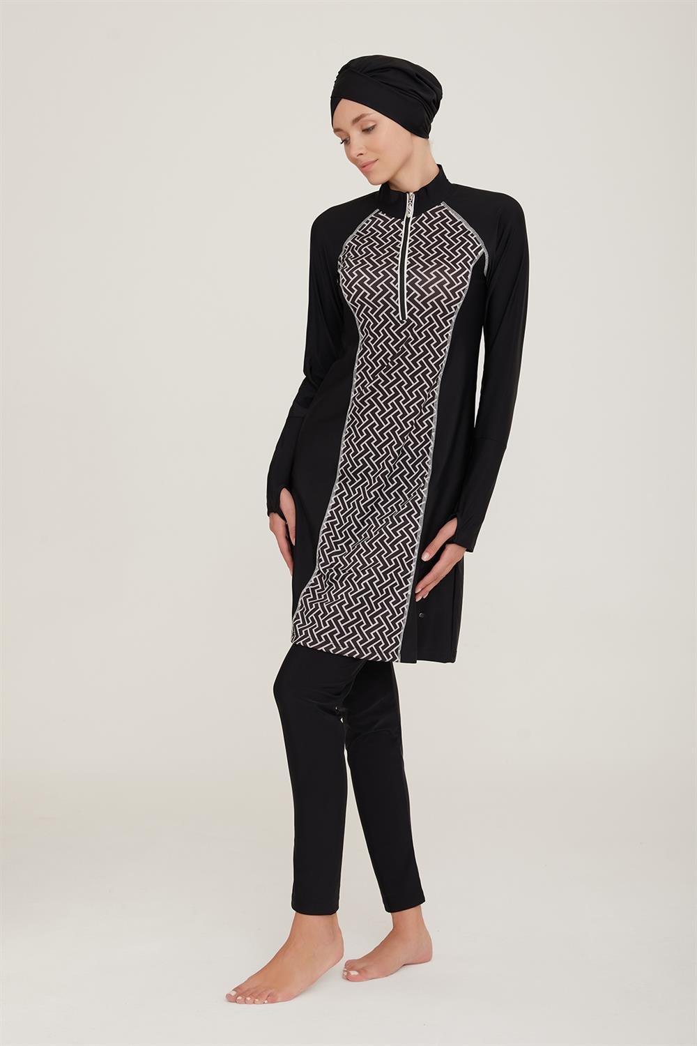 Likralı Tam Kapalı Tesettür Mayo Macella 4420 Siyah Remsa Mayo