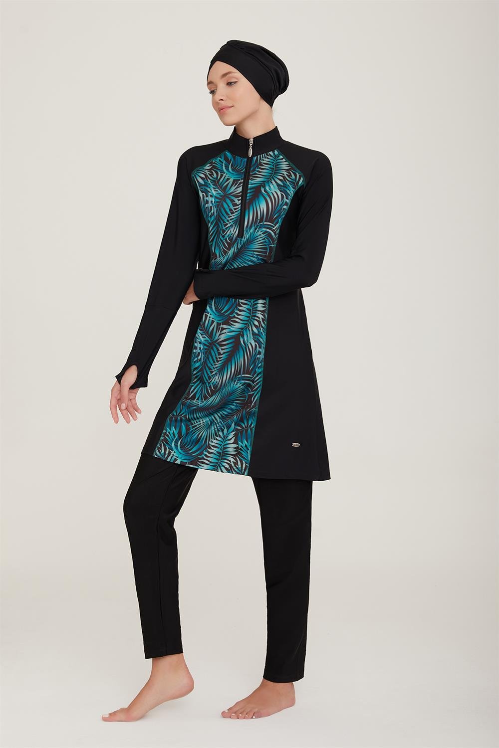 Likralı Tam Kapalı Tesettür Mayo Macella 1 4419 Siyah Remsa Mayo