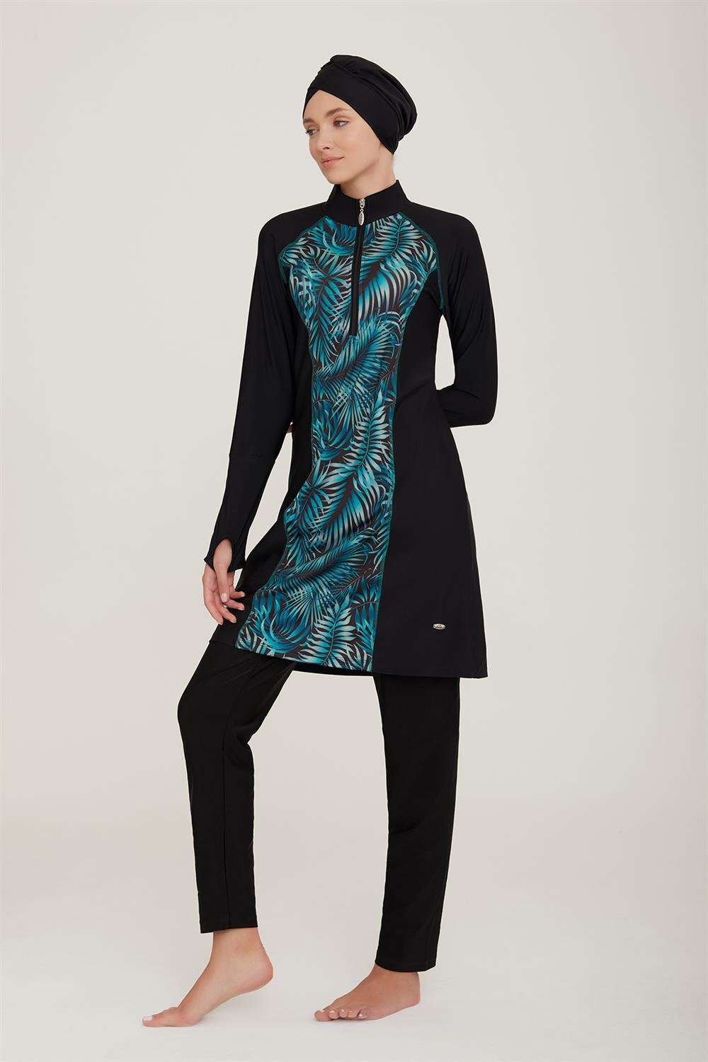 Likralı Tam Kapalı Tesettür Mayo Macella 1 4419 Siyah Remsa Mayo