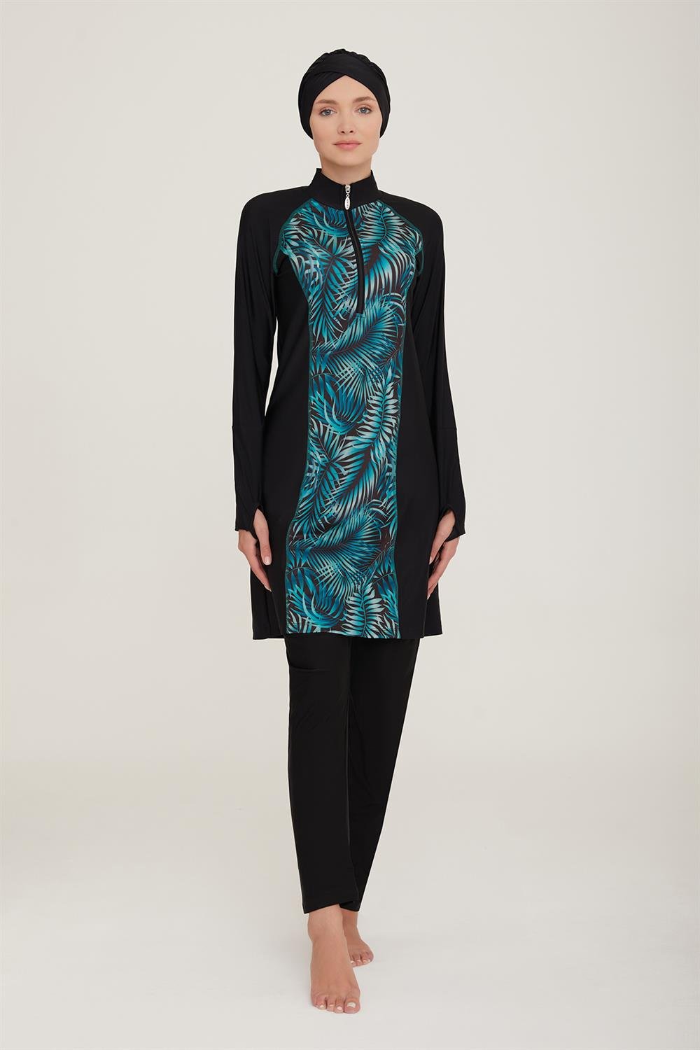 Likralı Tam Kapalı Tesettür Mayo Macella 1 4419 Siyah Remsa Mayo