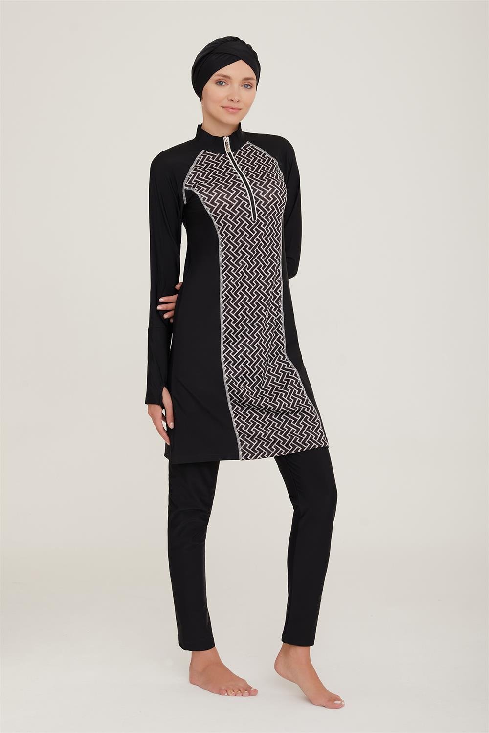 Likralı Tam Kapalı Tesettür Mayo Macella 4420 Siyah Remsa Mayo