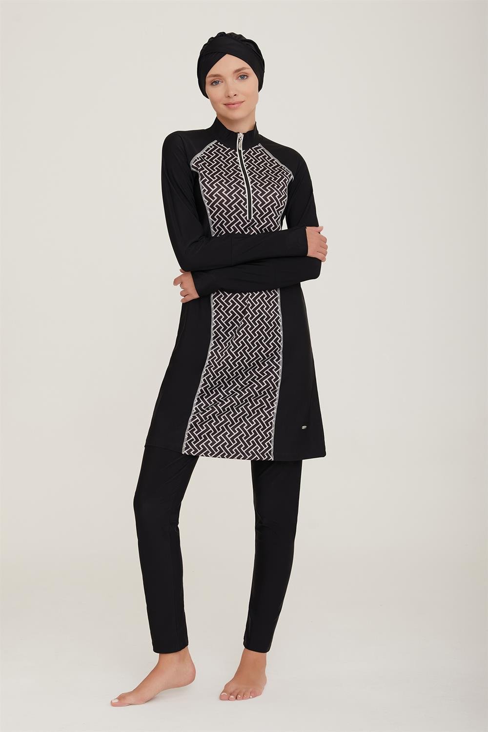 Likralı Tam Kapalı Tesettür Mayo Macella 4420 Siyah Remsa Mayo