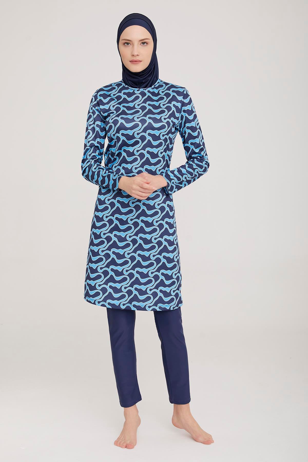 Likralı Tam Kapalı Tesettür Mayo Massıma 3 9026 Koyu Lacivert Remsa Mayo